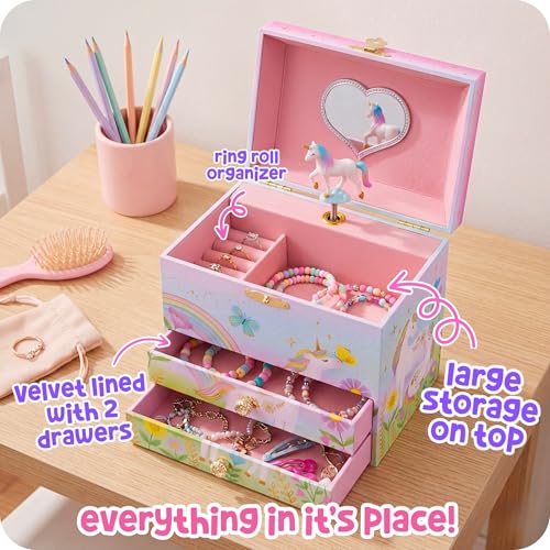 Giggle & Honey® Musical Unicorn Jewelry Box for Girls Floral Unicorn