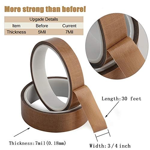 GCQ Teflon Fabric Tape, 3/4 Inch 30 Feet PTFE Tape for Vacuum Sealer Machine, Hand Impulse Sealers Insulation PTFE Coated Fiberglass Adhesive Tape Compatible with FoodSaver,Seal A Meal,Weston,Cabella 3/4 IN