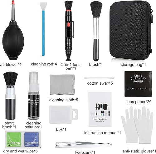 14-in-1 Camera Lens Cleaning Kit - Mirrorless & DSLR Sensor Cleaning Kit for Canon, Sony, Nikon Including Lens Blower, Detergent, Swabs, Cloth, Pen, Brush 14 IN 1