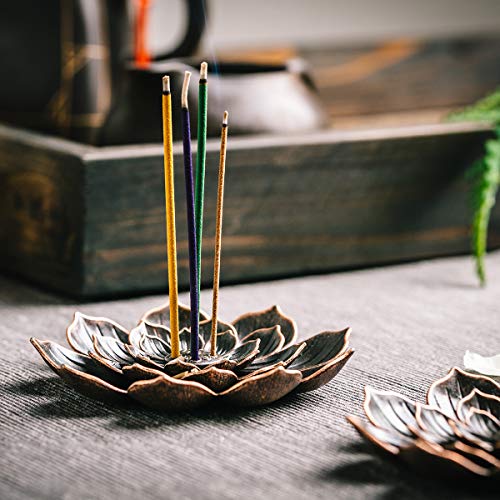 GARMOLY Incense Burner, Incense Holder for Sticks, Brass Lotus Incense Stick Holder and Detachable Ash Catcher 1 Standard