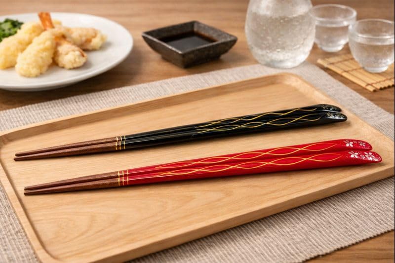 Japanese Chopsticks Set of 2 Pairs [Made in Japan] - Metallic Foil Finish Lacquered Wooden Chopsticks 2prs (Imperial Sakura 2prs) Imperial Sakura 2prs