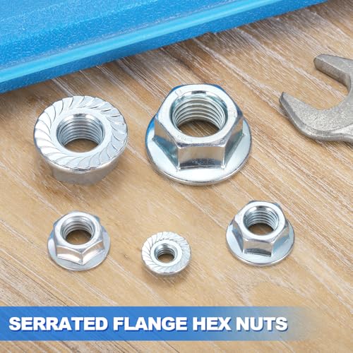 Kozelo 5/16-18 serrated flange hex nuts, carbon steel with blue-white zinc plating, 100-piece set