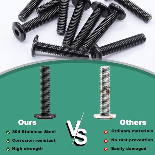 Taiss 30-piece M6 x 15mm black zinc-plated stainless steel flat head socket screws with hex spanner