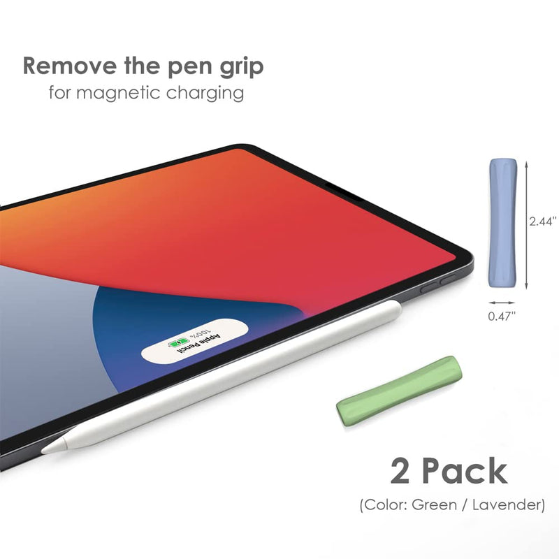 [Australia - AusPower] - ProElife 2-Pack Ergonomics Grip Holder Anti-Rolling Protective Sleeve Cover for Apple Pencil 2nd & 1st Gen 2022-2018 iPad Pro 12.9'' 11''/Air 10.9'' Stylus Accessory Kits (Green/Lavender) Green/Lavender 