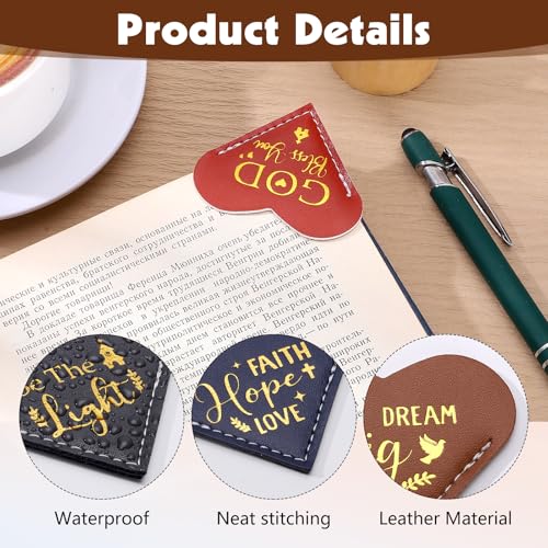 14Pcs Bible Verse Leather Heart Bookmarks, Christian Gift for Women