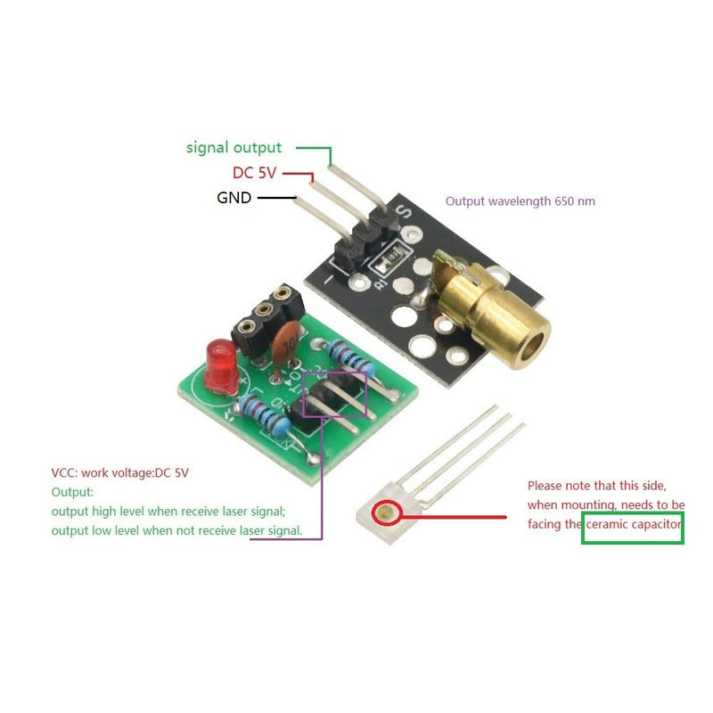 [Australia - AusPower] - 2Pcs Laser Receiver Sensor Module + 2Pcs KY-008 Laser Module Transmitter for AVR Electrical Equipment Tools 