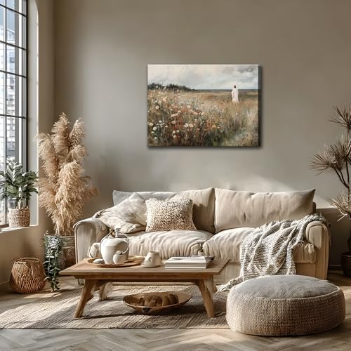 KYHDCJUB Jesus Canvas Wall Art Christian Wildflowers Painting Jesus Leaves the 99 Sheep Wall Art Christian Prints Wall Decor Religious Pictures Artwork for Living Room Bedroom Office Church 12x16 In Jesus Wildflowers 16"L x 12"W