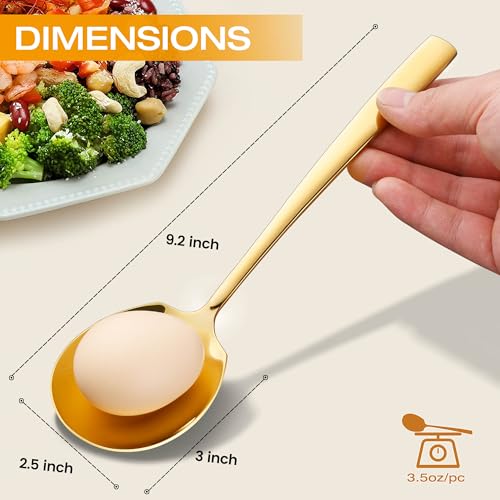 Stainless Steel Serving Spoons Large 9.2-Inch Gold Serving Spoon 8-Piece Big Serving Utensil Set for Buffet, Parties, Catering - Dishwasher Safe(8-Pieces, Gold) Gold, 8 Serving Spoons