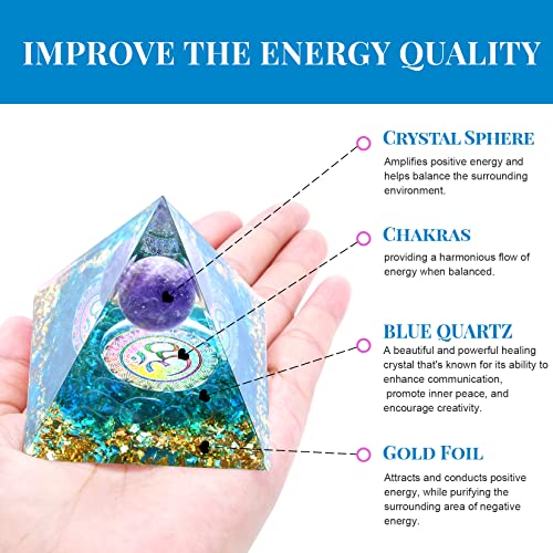 Orgone Pyramid Amethyst and Blue Quartz Healing Crystal Blue Quartz&amethyst