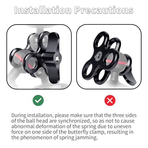 3-Hole 1" Aluminum Underwater Camera Clamp Ball Mount (2-Pack) - Underwater Bracket for Diving Light Arms & Camera Trays, Saltwater-Resistant Adapter for Scuba Photography/Videography Gear Triple Holes Black