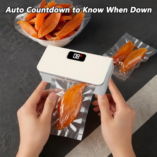 Mini Bag Sealer,Rechargeable Sealer Machine with LED Power Display,Heat Sealer and Cutter with 6 Adjustable Gears,Portable Bag Resealer for Chips Snacks Mylar Bags White