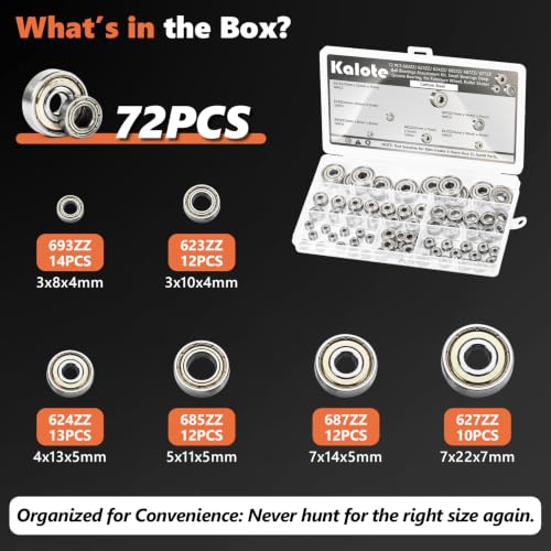 72 PCS 6 Sizes Deep Groove Ball Bearings Assortment 72PCS SAE