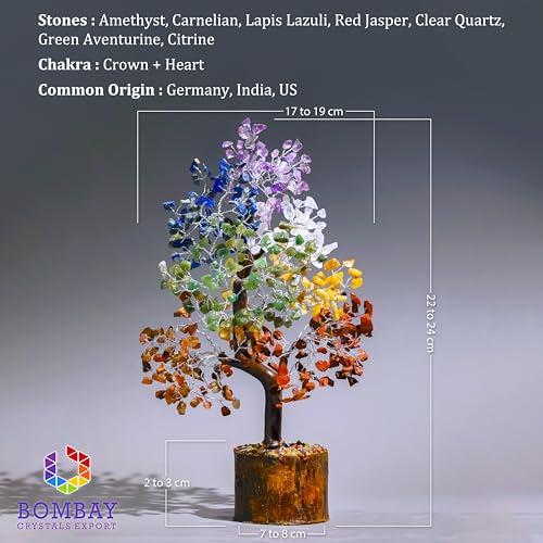7 Chakra Crystal Tree of Life – Handmade Healing Gemstone Bonsai for Positive Energy, Prosperity & Home Décor – Good Luck Gift for Women, Mom, Office & Living Room Accent 7 Chakra Silver Wire
