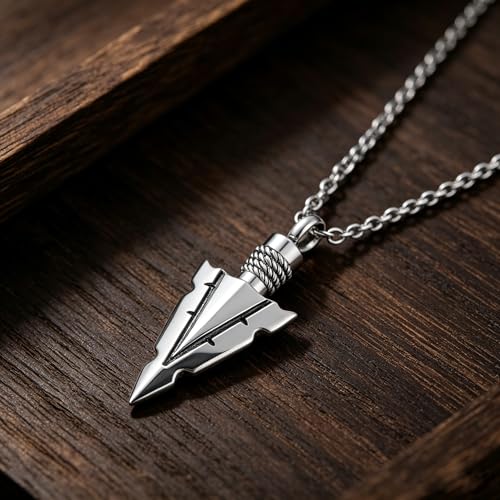 GMXLin Arrowhead Cremation Spear Point Urn Necklace for Men Ashes Dad Memorial Keepsake Women Pendant Jewelry White