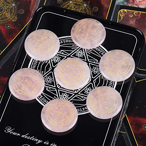 rockcloud 7PCS Rose Quartz Engraved Magic Circle Round Healing Crystal