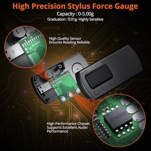 Proster gray turntable stylus scale, 5g/0.01g non-magnetic force gauge with digital display