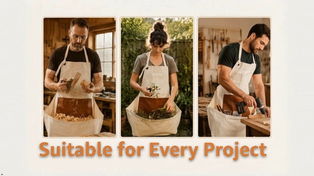 Rickcaptain large woodworking apron for men, durable tool apron with adjustable straps and multiple pockets