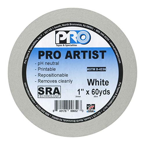 ProTapes Artist Tape Flatback Printable Paper Board or Console Tape, 60 yds Length x 1" Width, White (Pack of 1) & Pro Gaffer Gaffers Tape, 2 in x 55 yd, Black