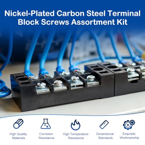 MroMax screw terminal blocks kit with electrical connector screws and square washers for wiring connections