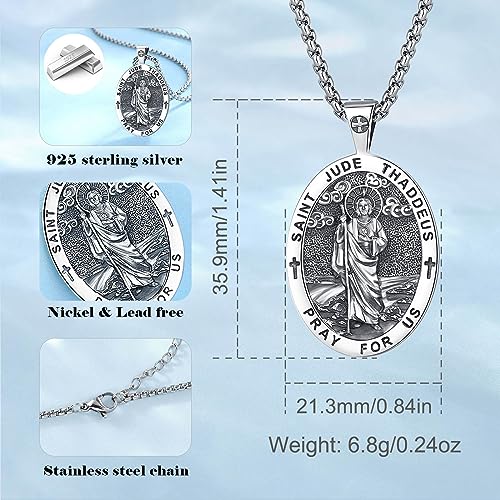 Vito 925 Sterling Silver Saint and Archangels Necklace for Women Men St Jude-Silver