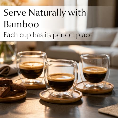 MIAMIO - Double-Walled Espresso Cups/Espresso Glasses Set of 6 (3.5 oz) 3.4 Ounces