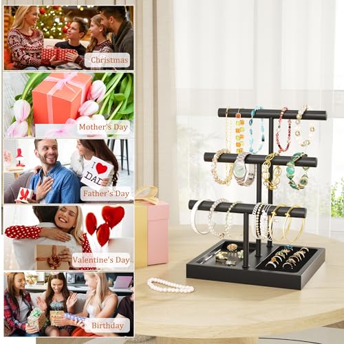SZQINJI Jewelry Holder Organizer Bracelet Holder Display Stand 3 Tier Black