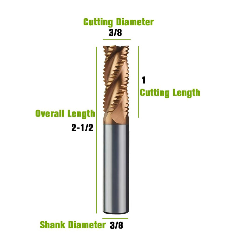 [Australia - AusPower] - 3/8" Carbide Roughing End Mill - 4 Flute - 3/8'' Shk Dia, 2-1/2'' Oal - for Alloy Steels/Hardened Steels 3/8‘’ 