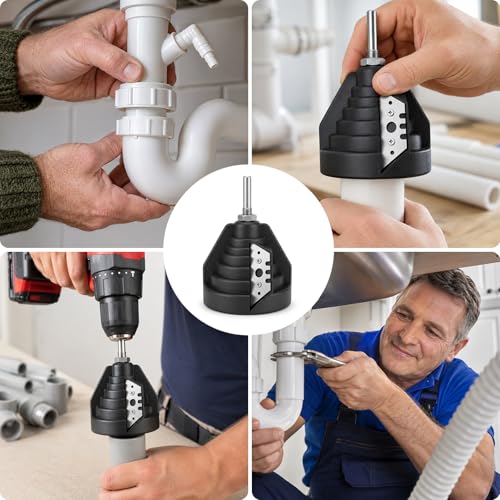 Plastic pipe chamfering tool, pipe deburrer for 20, 25, 32, 40, 50, 63 mm pipes, pipe deburring tool with drill connection, pipe milling cutter, pipe chamfering tool, pipe deburrer for PVC, PE, and PPR pipes