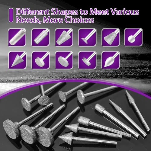 52 Piece Diamond Cutter Set, Diamond Cutter, Compatible with Dremel Grinding Attachments, Rotary Tool Accessories with 1/8 Inch (3 mm) Shank Fit for Stone Glass Ceramic Carving, Grinding, Polishing, Engraving, Drilling