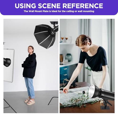 Studio Baby Pin Plate Wall Ceiling Mount,2 inch Mini Lighting Wall Holder with 5/8" Stud for Photo Studio Light Stand Flash Accessories… Black 2 Inch