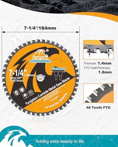 Metal Saw Blade 184 mm 48T for Rebar Steel, Angle Steel, Pipes, Profiles, Ceramic Carbide Tipped Saw Blade with 15.875 mm Bore 184mm 1