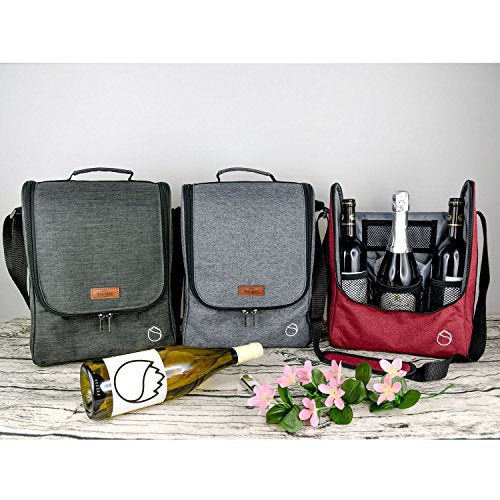 Insulated Wine 3 or 6 Bottle Carriers Tote Travel Cooler Gift Bag For Airplane Liquor With Padded Shoulder Strap 3-bottle 3-Green