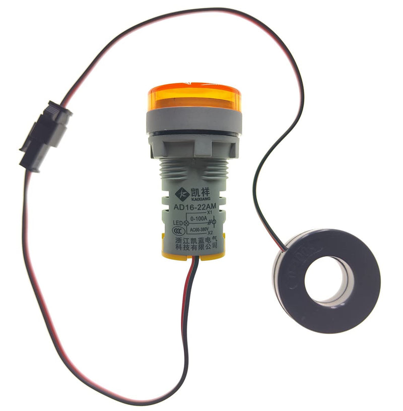 [Australia - AusPower] - 3pcs Digital Display AC Current Indicator, 22mm Round Head LED Current Tester 0~100A Ammeter Monitor (Yellow) Yellow 