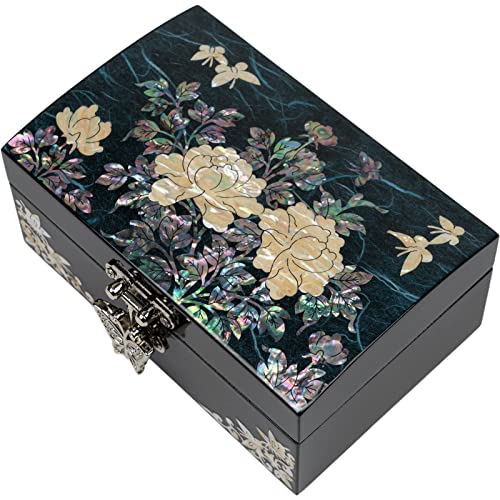 February Mountain Mother of Pearl Jewelry Organizer Box - Birthday, Wedding, Anniversary, Christmas Birthday Gifts for Women Dark Turquoise