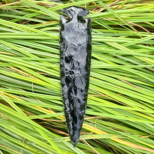 6 Inch Large Black Obsidian Arrowhead – Handcrafted Crystal Spearhead Athame – Hand Knapped Volcanic Glass for Protection, Meditation, and Home Decor Authentic Gemstone Point