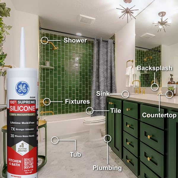 GE Supreme white silicone caulk cartridge for kitchen and bathroom sealing, 10 fl oz, 1 pack
