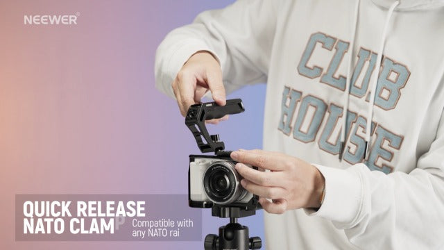 NEEWER Top Handle and NATO Rail Kit, Comfort Silicone Grip with Quick Release NATO Clamp, 3 Cold Shoes and 1/4" 3/8" ARRI Threads, Compatible with SmallRig Camera Cage Video Rig, CA008