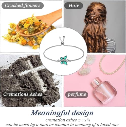 zeqingjw Cremation Jewelry Butterfly Urn Bracelet for Ashes for Women Stainless Steel Adjustable Urn Bangle Memorial Keepsake Ash Holder Bracelet Green