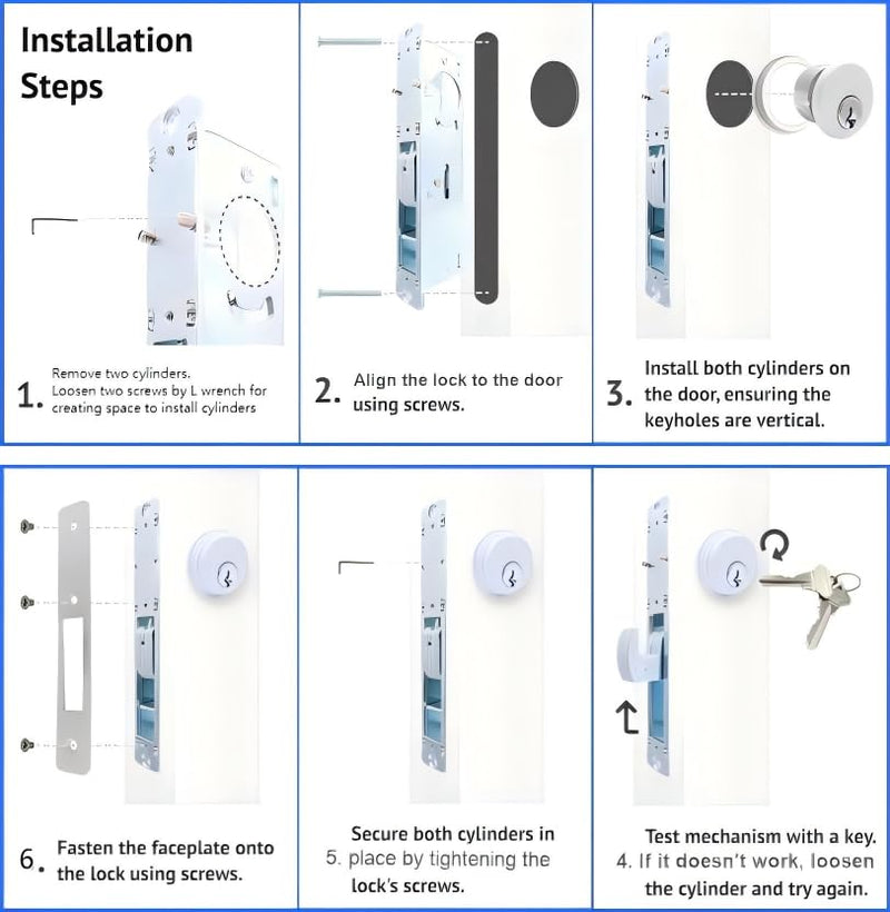 Cylinder Deadbolt Mortise Lock - Commercial Storefront Door Lock Double Keyed Cylinder 1-1/8" Backset Hook Deadbolt for Storefront Entry Doors 1-1/8"hook deadbolt