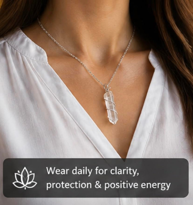 Clear Quartz Pendant Crystal Healing Fashion Gift Energy Wellness Gemstone Handcrafted Accessory