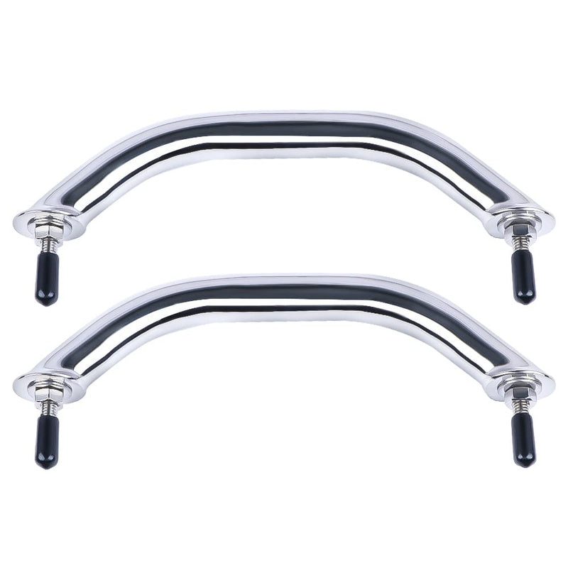 2PCS Boat Marine Grab Handle Polished Stainless Heavy Duty Round Tube Handrail with Flange & Stud - 8-1/4" Long