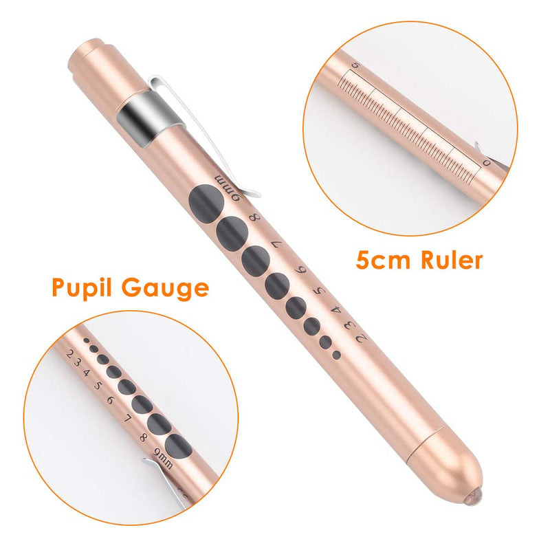 [Australia - AusPower] - CAVN Pen Light with Pupil Gauge LED Penlight for Nurses Doctors, 2 Pcs Reusable Medical Penlight for Nursing Students (Rose Gold/White) Rose Gold and White 