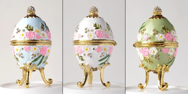 Apropos Hand- Painted Classic Vintage Style Faberge Egg with Rich Enamel and Sparkling Rhinestones Jewelry Trinket Box (Light Blue) Light Blue