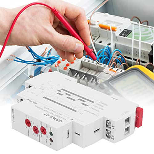BuyWeek Temperature Control Relay, AC/DC 24 V-240 V Temperature Controller Relay 35 mm Rail Installation Thermostat Relay with Probe, LED Display High/Low Temperature Monitoring (GRW8-01)