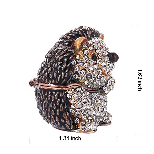 Hand Painted Enamel Hedgehog Trinket Box, Hinged Jewelry Box Unique Mini Ring Necklace Jewelry Organizer, Classical Bejeweled Storage, Figurine Collectible Keepsake Home Decor (Couple Hedgehog) Couple Hedgehog