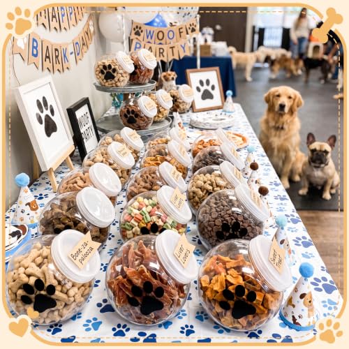 Sunnyray 6 Pack 51oz Plastic Dog Treat Jars with Lids & Paw Stickers, Clear
