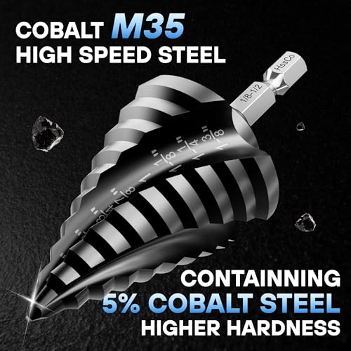 Baigao 3-piece M35 cobalt step drill bit set with 4-spiral flutes, TiAlN coating, and 1/4-inch hex shanks