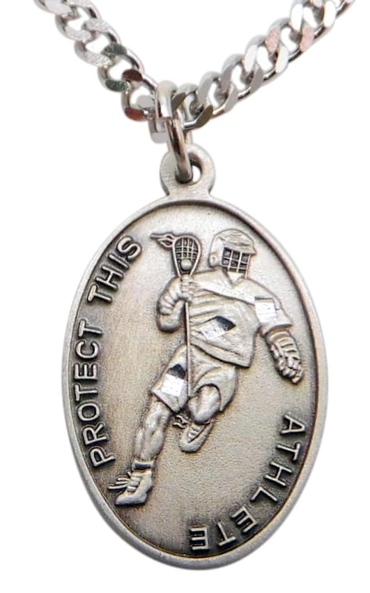Lacrosse Medal Necklace St Sebastian Patron Saint Athletes Pewter 24 Chain