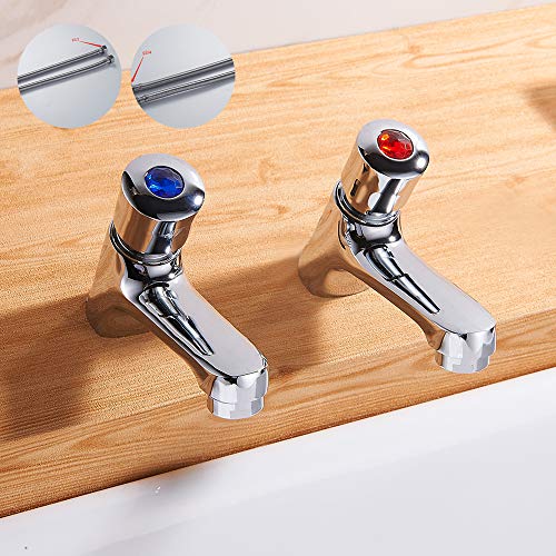 Basin Taps Pair, Chrome Brass Lever Bathroom Sink Taps Hot and Cold, G1/2 BSP Traditional Pillar Tap for Bathroom Basin Kitchen Cloakroom, Set of 2 Polished Faucets