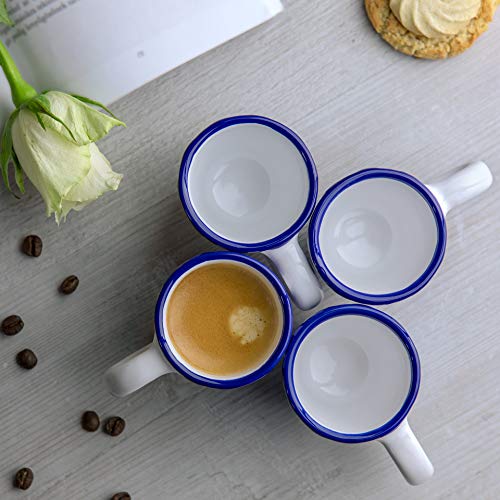 City to Cottage Ceramic Espresso Cups of 4, Small Expresso Shots, Demitasse, Perfect for Espresso Machine, Handcrafted Cups (Navy Blue Stripe Coastal)